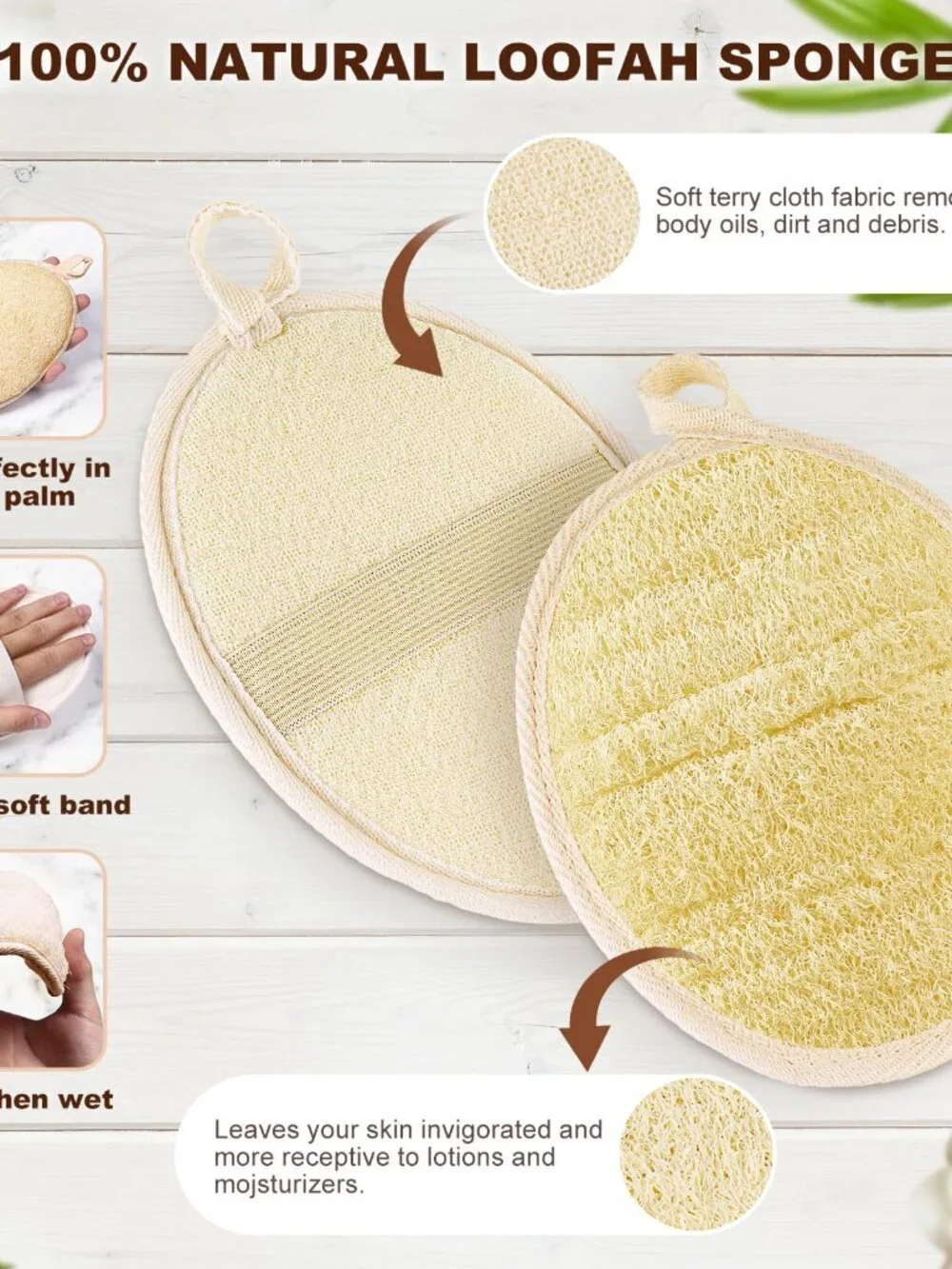 2PCS Natural Exfoliating Loofah Body Scrubber, Premium Loofah Exfoliating Body S